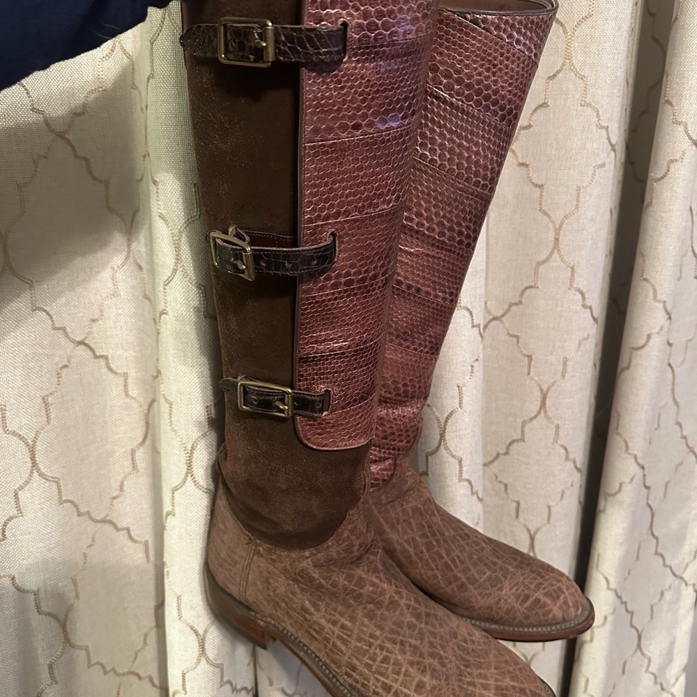 Lucchese Brown Hippo, Sea Snake and Caiman Riding boots